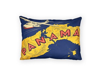 Panama Map Airplane Pillow Sham | Vintage Travel Map Decorative Pillowcase