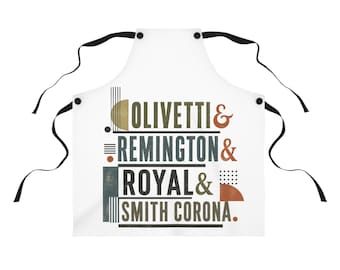 Typewriter Brands Typography Apron | Olivetti Remington Royal Smith Corona