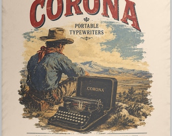 Vintage Cowboy Typewriter Custom Shaped Pillow | Retro Western Decor