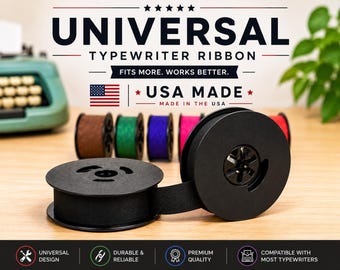 Universal Typewriter Ribbon 2 Pack Black Ink USA Made Twin Spools Fits Most Typewriters