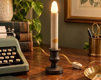 Vintage Electric Window Candle Lamp Bronze Metal Base In-Line Switch 9 Inch