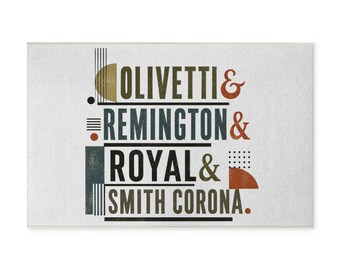 Typewriter Brand Typography Washable Rug | Olivetti Remington Royal Smith Corona