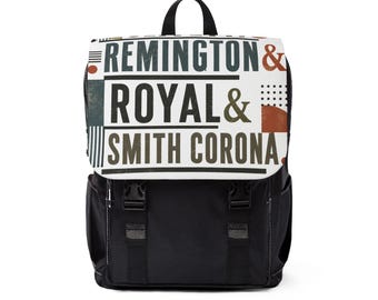 Remington  Royal  Smith Corona typographic Backpack | Vintage typewriter names
