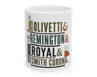 Typewriter Brand List mug | Olivetti Remington Royal Smith Corona design