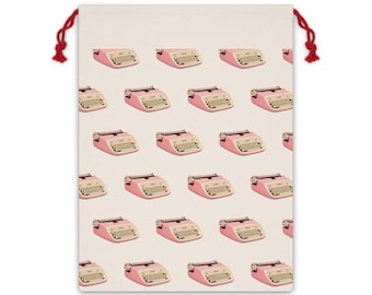 Sacchetto regalo stile macchina da scrivere rosa retrò / Pochette con coulisse a fantasia vintage