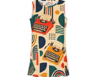Retro Typewriter Pattern Dress | AOP Sleeveless Casual Dress