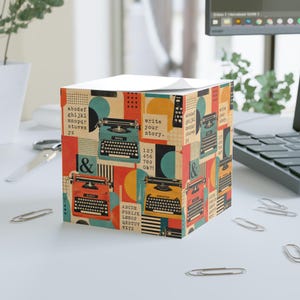 Blocchetto di appunti/post-it da scrivania con motivo macchina da scrivere retrò, scrivi la tua storia