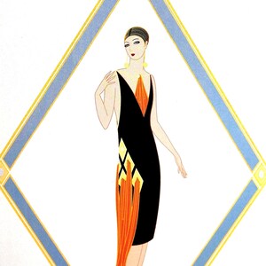 Erte Matted Print 1991 MAXIM'S of PARIS Restaurant MAXIMS Evening Dinner Dress Professionally Matted Art Deco Fashion Print Ready to Frame