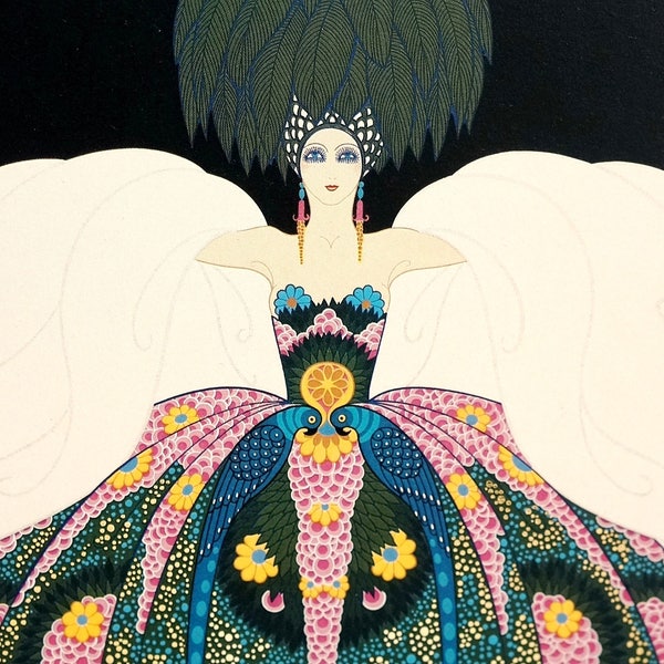 Erte Print 1987 - COPACABANA NIGHTCLUB Night Club Dancer Ball Gown -  Professionally Matted Art Deco Fashion Print Ready to Frame Wall Art