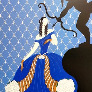 Erte Matted Fashion Print 1991 VIOLETTA Valentine Dress CUPID w ARROW Professionally Matted Art Deco Nouveau Fashion Print Ready to Frame