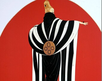Erte Matted Print 1987 MONOCO FASHION SHOW Red and Black Opera Cloak Dress Vintage Wall Art Deco Fashion Illustration Print Ready to Frame