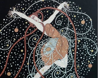Erte Matted Print 1987 BALLET DANCER -  ONDEE Rain Shower Ballerina -   Professionally Matted Art Deco Fashion Print Ready to Frame Wall Art