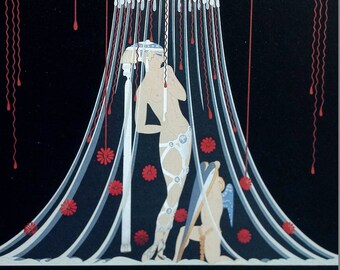 Erte Print 1987 - HELEN of TROY GLADIATORS w Shields Cupid Angel  -  Professionally Matted Art Deco Fashion Print Ready to Frame Wall Art