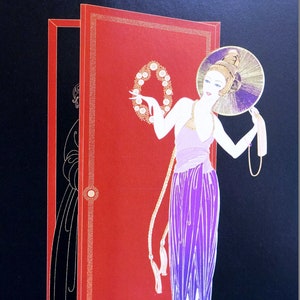 Erte 1991 - NEW YEAR&#39;S EVE Purple Gown Costume Party Fan Tassels Nouveau Professionally Matted Wall Art Deco Fashion Print Ready to Frame