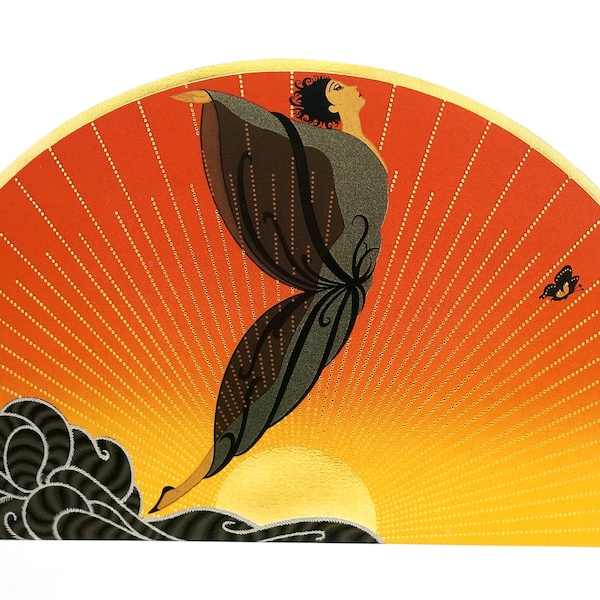 Erte Matted Print 1987 SUNRISE MORNING Sun BUTTERFLY Sunny Day Break Professionally Matted Art Deco Fashion Print 9x12 Ready to Frame