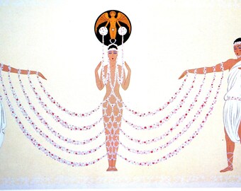 Erte 1991 - MAXIM'S PARIS ROMAN Influence Toga Angel Cap Hat Art Nouveau - Professionally Matted Wall Art Deco Fashion Print Ready to Frame
