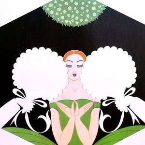 Erte Matted Print 1982 The SUITORS BOYFRIENDS Girl with Many ADMIRERS Bouquet of Flowers Art Deco Fashion Illustration Ready to Frame