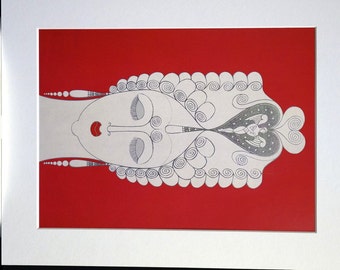 Erte Matted Print 1982 - AMOROSA - LOVE - CUPID - White Lawyers Wig - Professionally Matted Art Deco Fashion Print Ready to Frame
