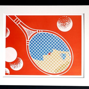 Erte Matted Print 1982 - TENNIS PLAYER Tennis Racket Tennis Balls Lady w Blue Eyes  -  Art Deco Fashion Illustration Ready to Frame