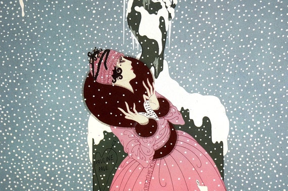 Erte 1982 - END of ROMANCE - Girl Love Note - WINTER Snow Storm