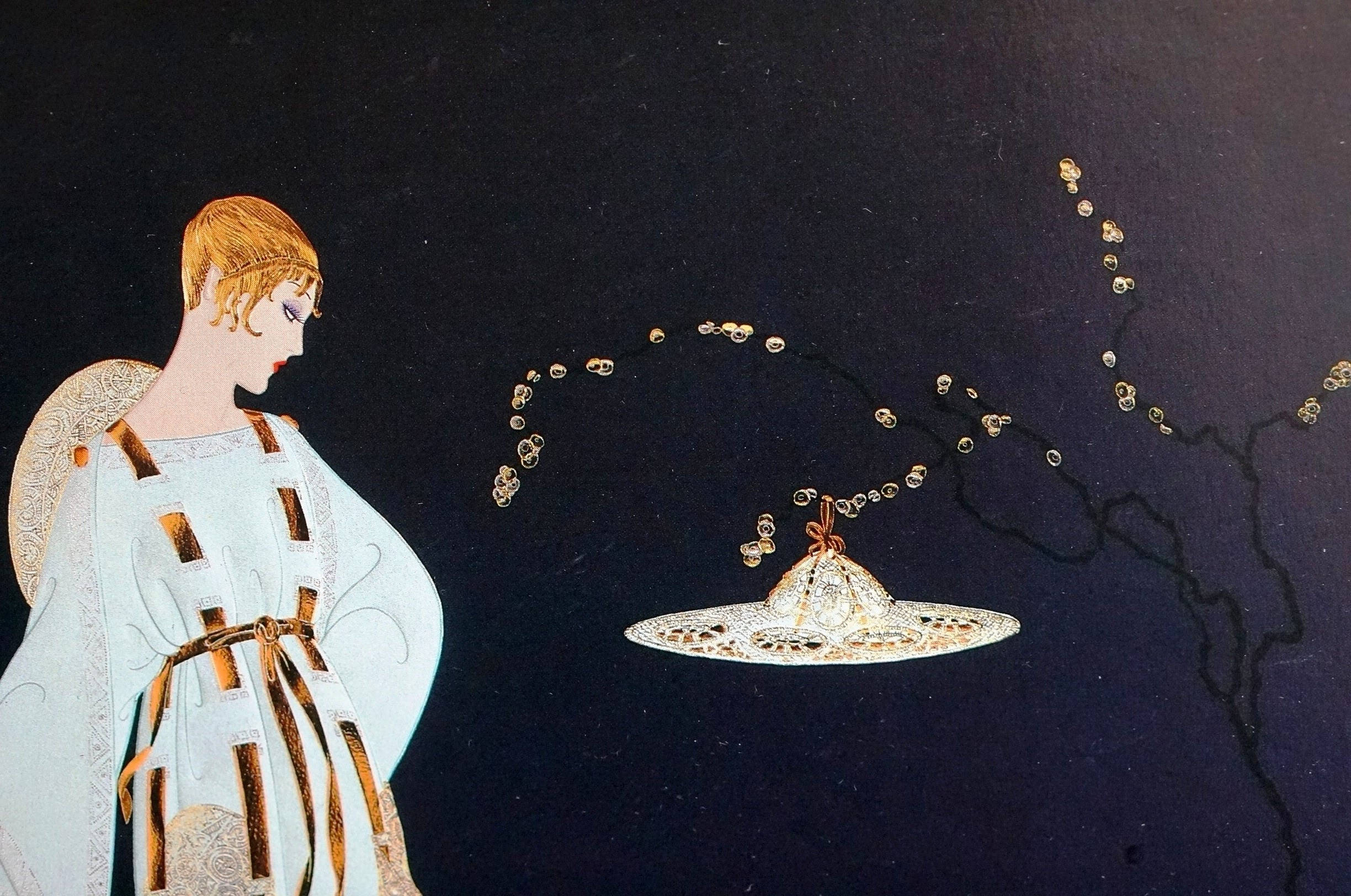 Erte Matted Print 1987 MOON GARDEN Space Ship, Flying Saucer Earth
