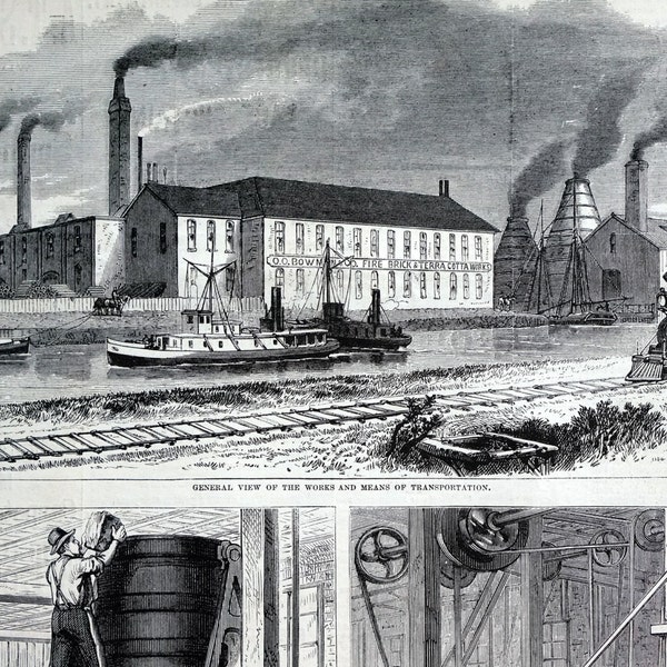 Trenton New Jersey 1875 BOWMAN TERRA COTTA Works Fire Brick Factory Industry Schimpff Antique Engraving Professionally Matted Ready to Frame