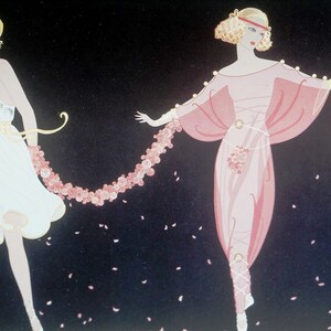 Three BALLET DANCERS Erte 1991 PRINTEMPS Pretty Girls With Pink Flowers ...