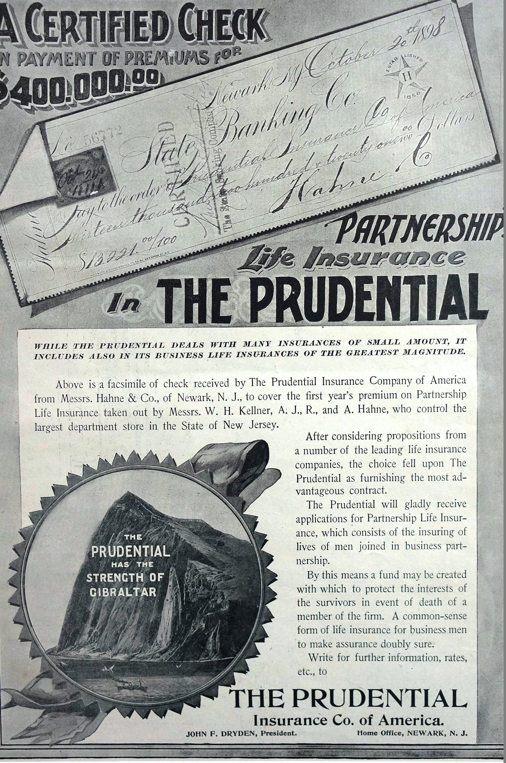 Prudential Insurance Company Ad 1898 LIFE INSURANCE POLICY
