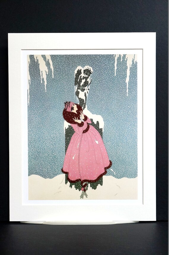 Erte 1982 - END of ROMANCE - Girl Love Note - WINTER Snow Storm