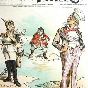 American Rights in Samoa 1889 GERMANY Bismarck ENGLAND John Bull Uncle SAM Professionally Matted Puck Cover Print Ready to Frame