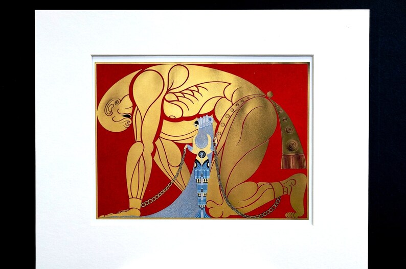 Professionally Matted Art Deco Fashion Print Ready to Frame Erte 1982 SAMSON and DELILAH Biblical Print Samson in Chains Bible Story