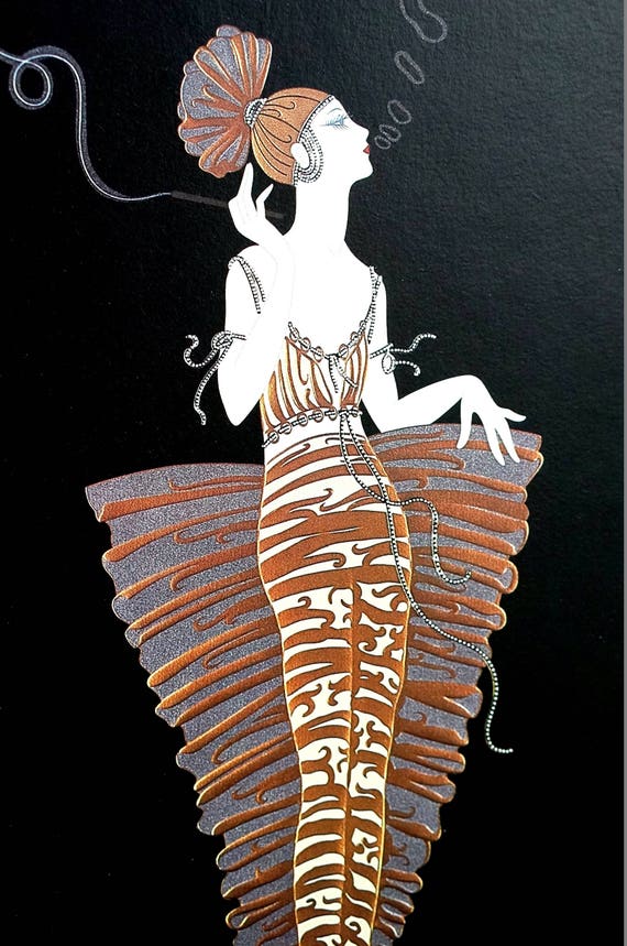 Erte Matted Print 1987 CONTESSA SMOKING CIGARETTE Beautiful Brown