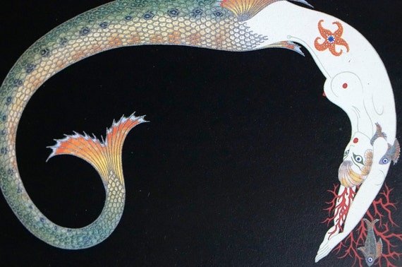 Erte 1982 - Letter G - ALPHABET SERIES - Erte Mermaid Scales Tail