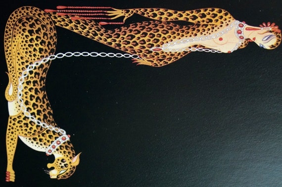 ERTE : Art-a-Porter　エルテ　宝飾デザイン Erte 1982 - Letter L - ALPHABET SERIES - Lady and Leopard, Leopard