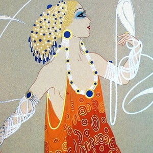 Erte Matted Print 1987 APHRODITE Lady in Orange Dress With - Etsy