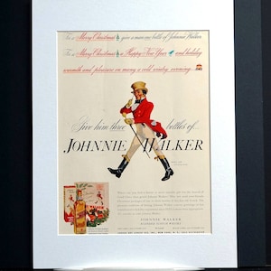 Johnnie Walker Scotch Whisky Christmas Ad 1937 RED BLACK LABEL Liquor Print Ad Professionally Matted Advertising Wall Art Ready to Frame image 2