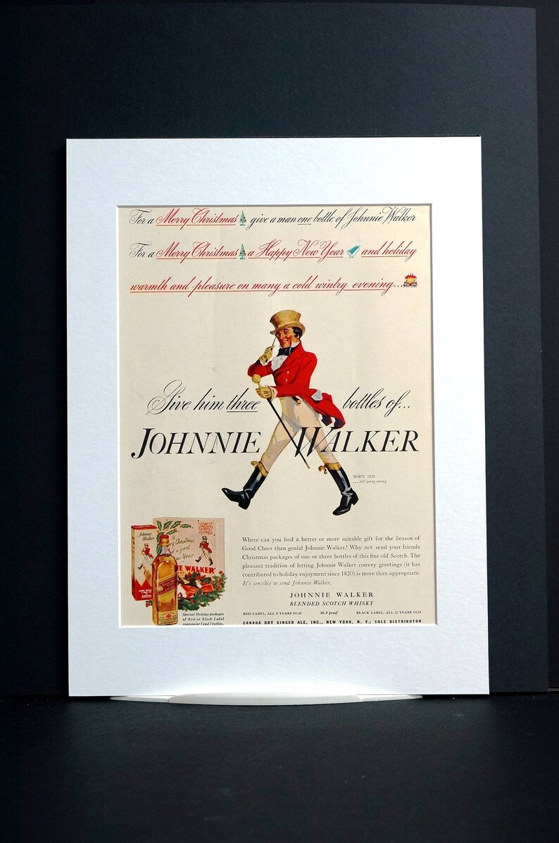 Johnnie Walker Scotch Whisky Christmas Ad 1937 RED BLACK LABEL Liquor Print Ad Professionally Matted Advertising Wall Art Ready to Frame image 2