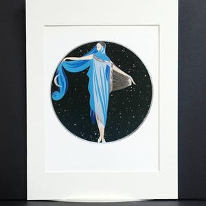 Erte Matted Print 1987 MOONLIGHT STARRY NIGHT Crescent Moon Lady in ...