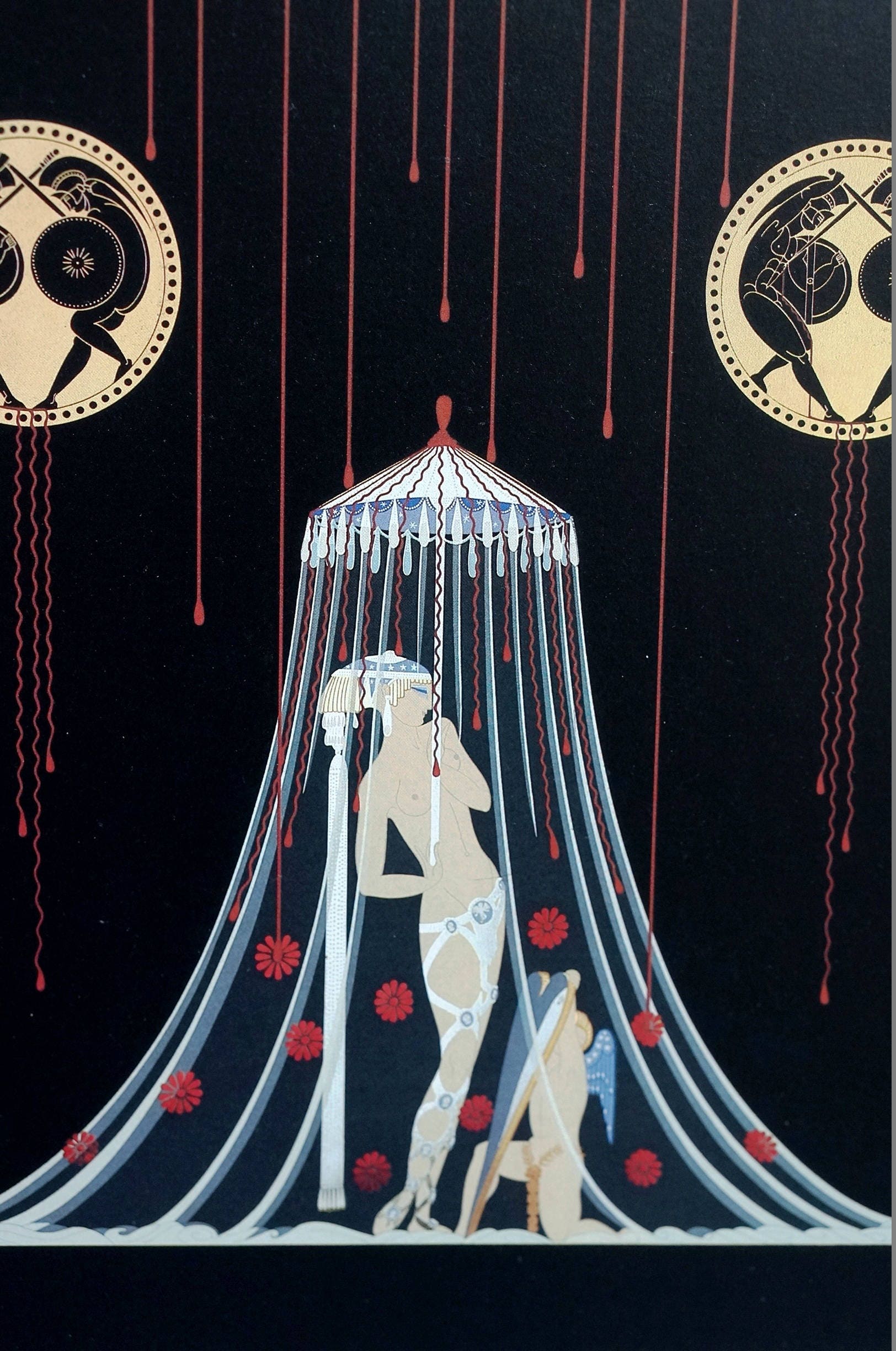 Erte Print 1987 - HELEN of TROY GLADIATORS W Shields Cupid Angel