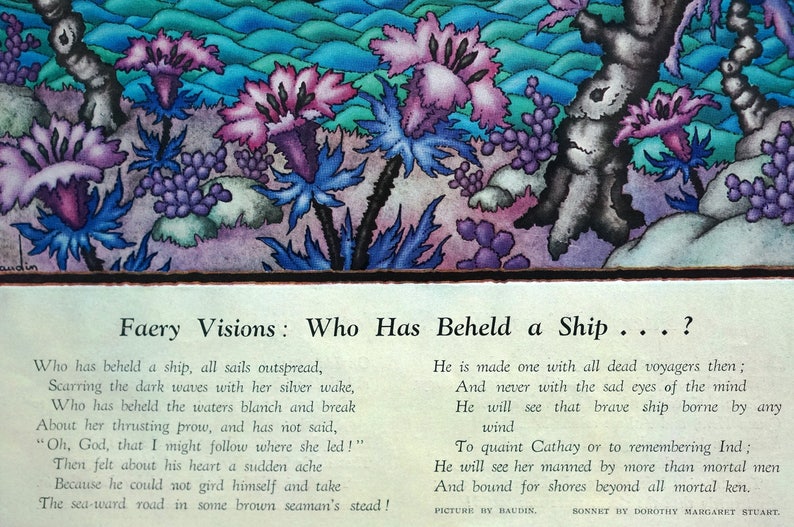 Who Has Beheld a Ship Dorothy Margaret Stuart Poem Professionally Matted Wall Art Deco Print Ready to Frame Baudin FAERY VISIONS 1929