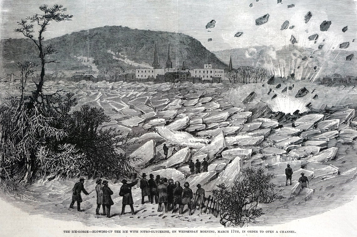 Port Jervis New York 1875 Blowing up ICE FLOOD Explosion Etsy