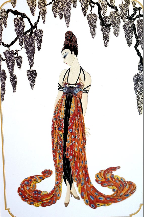 Erte 1987 Lovely Women In Evening /& Night Fancy Gown Dress MATTED Art Deco Fashion Print Professionally Matted Picture Ready to Frame