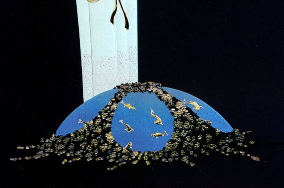 Erte Matted Print 1987 MOON GARDEN Space Ship, Flying Saucer Earth