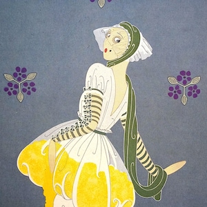 Erte Matted Print 1982 - SPRING FASHIONS - Erte Spring Dress - Erte Fashion Show - Professionally Matted Art Deco Print Ready to Frame