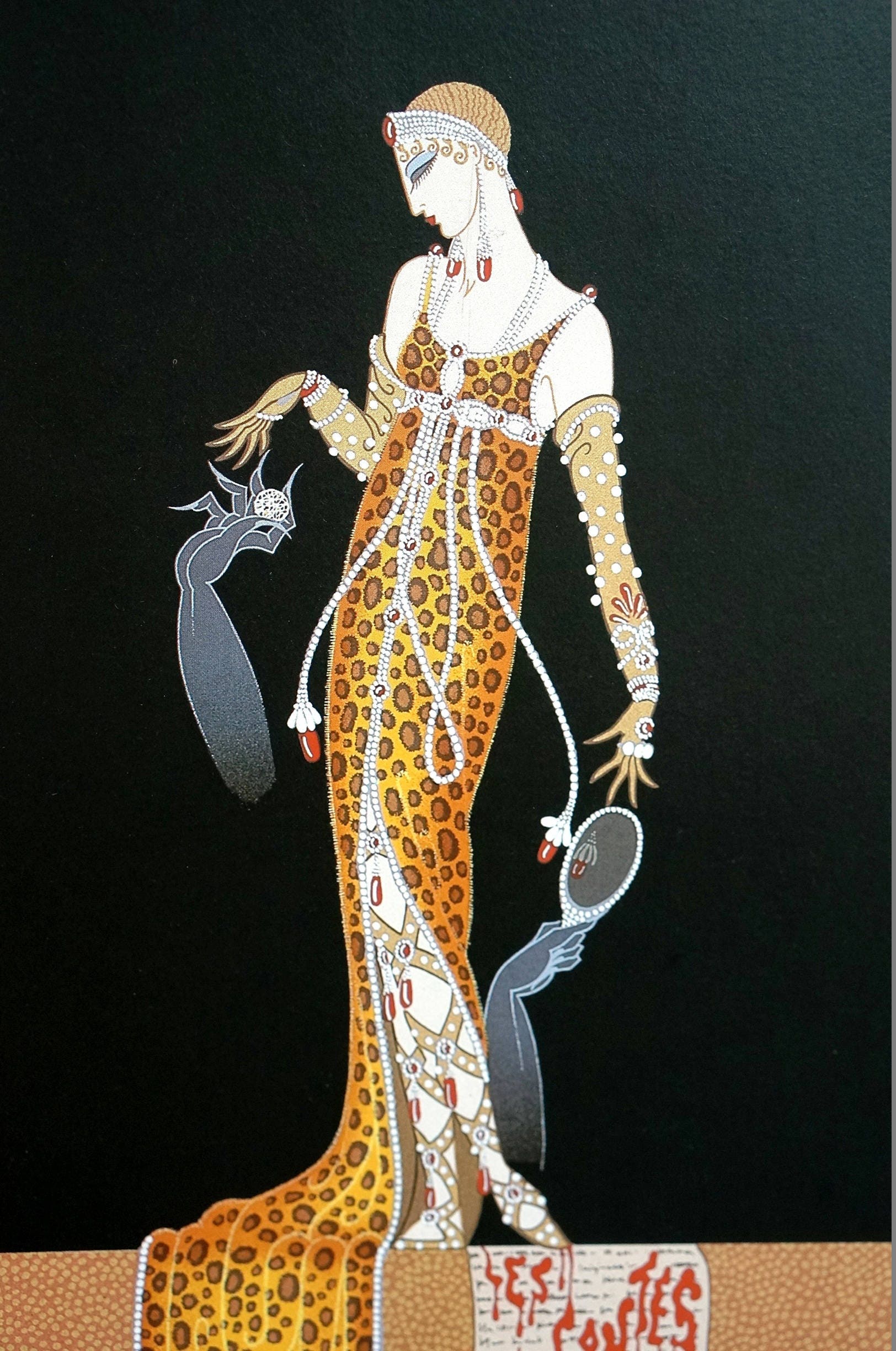 Erte Matted Print 1987 JULIET in LEOPARD CAT Animal Print Gown