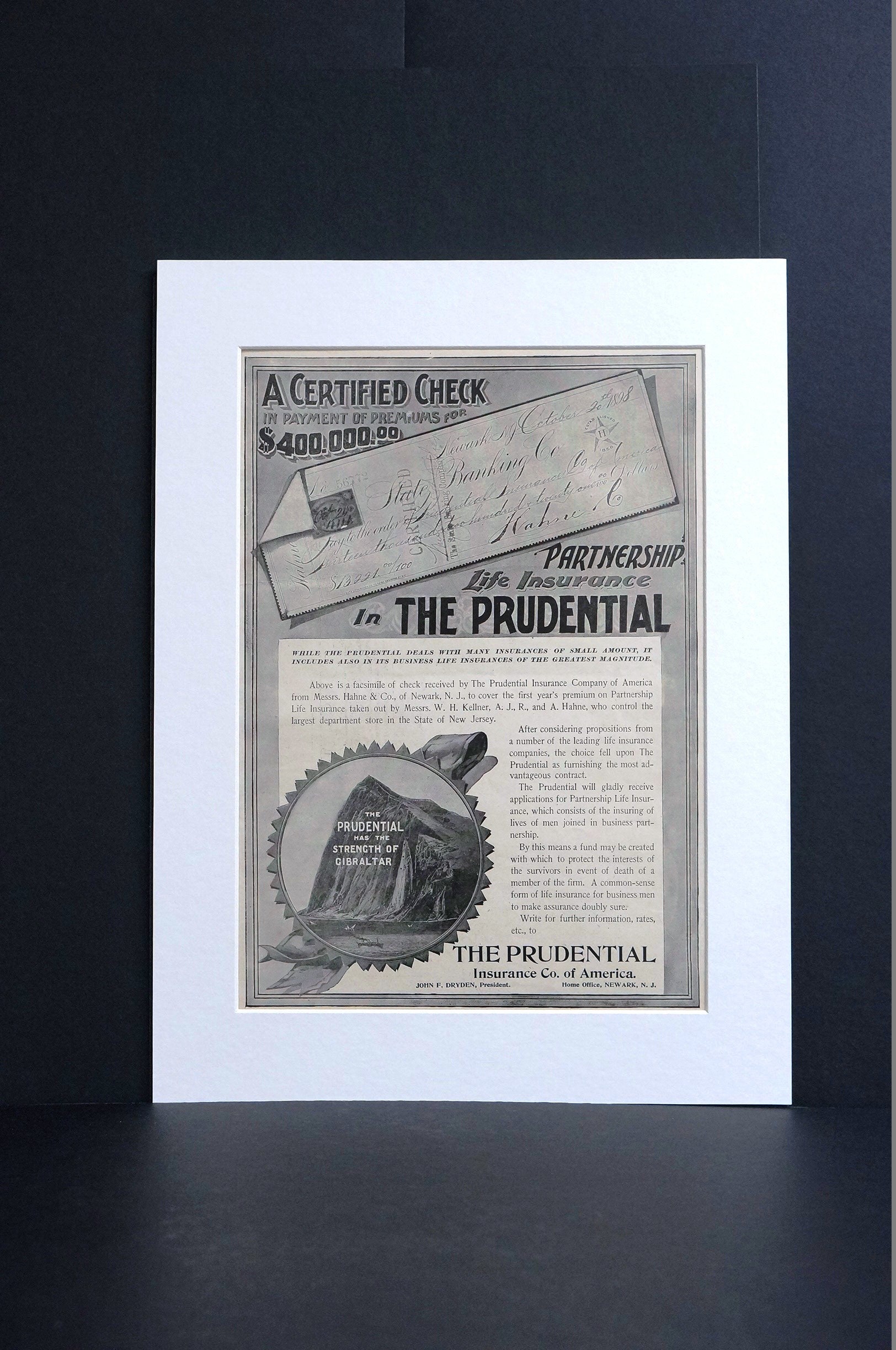 Prudential Insurance Company Ad 1898 LIFE INSURANCE POLICY