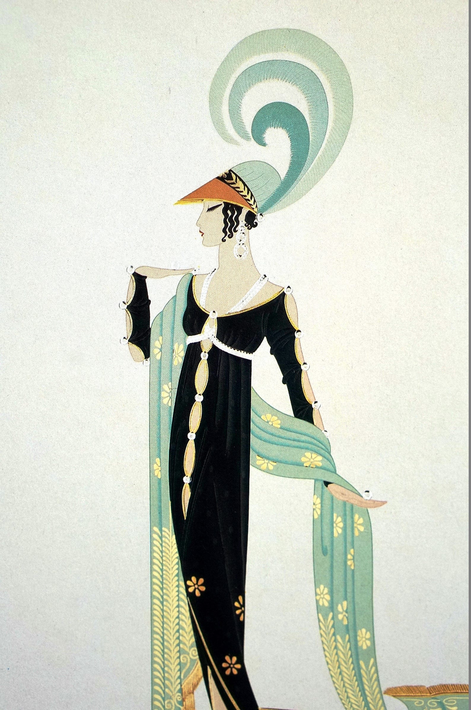 Erte Matted Print 1987 DIRECTORIE Actress in GREEN PLUME Hat - Etsy