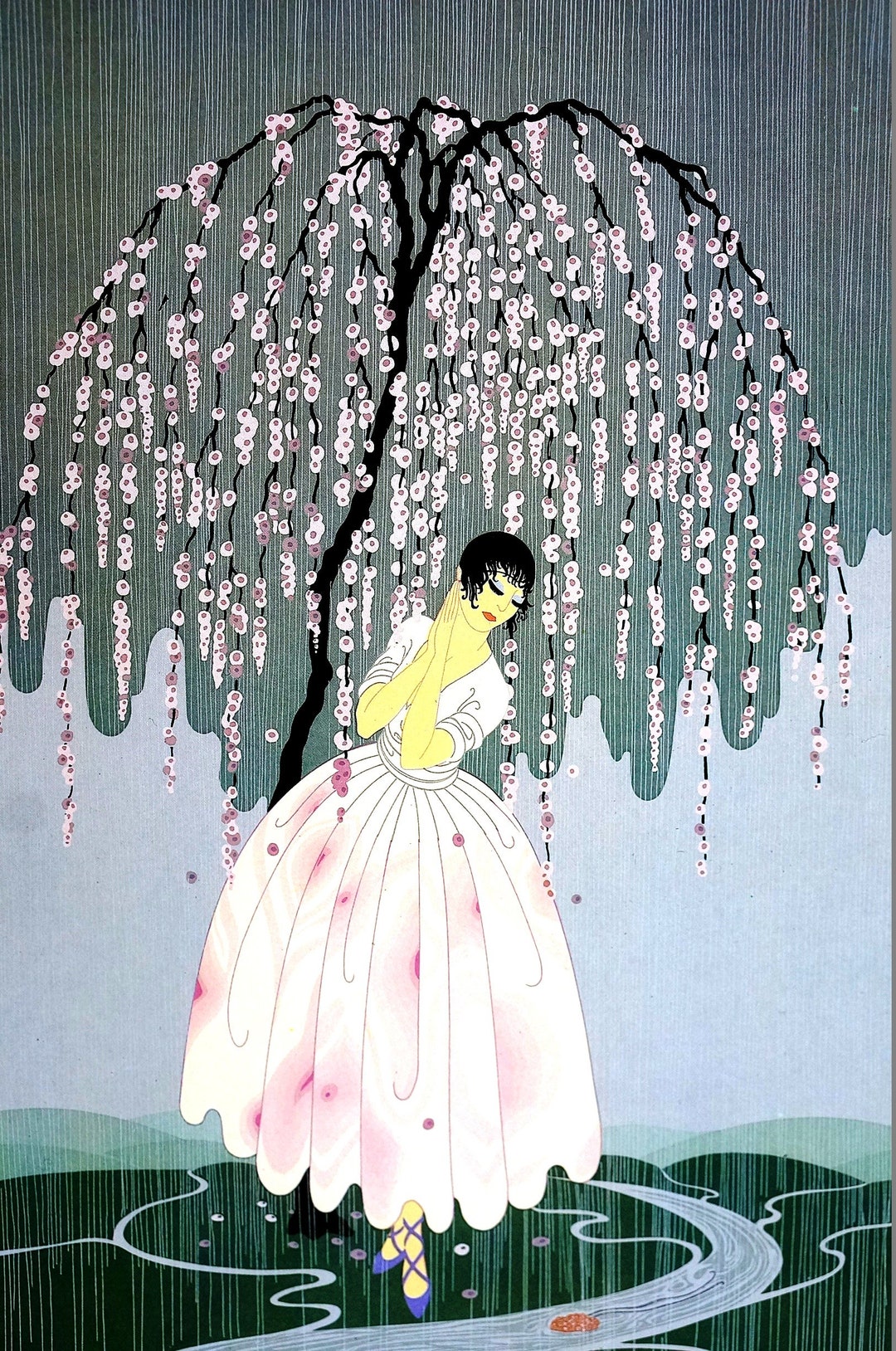 Erte 1982 - CHERRY BLOSSOM TREE Umbrella Blossom Beautiful Girl