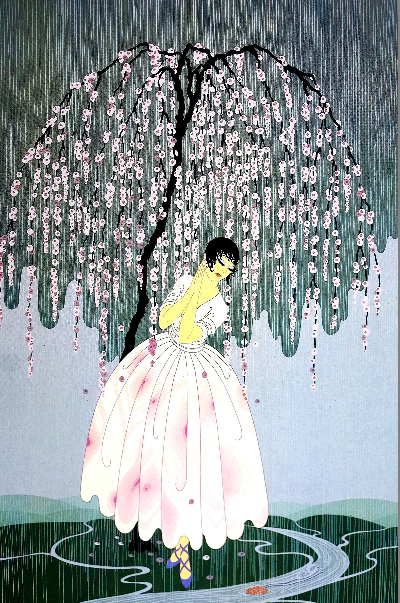 Erte 1982 - CHERRY BLOSSOM TREE Umbrella Blossom Beautiful Girl