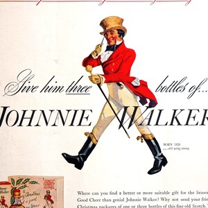 Johnnie Walker Scotch Whisky Christmas Ad 1937 RED BLACK LABEL Liquor Print Ad Professionally Matted Advertising Wall Art Ready to Frame image 3